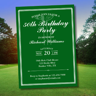 Classic Golf Thema Green White 50. Geburtstag Einladung