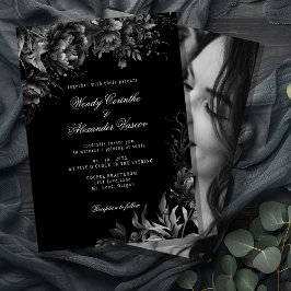 Classic Gothic Black Wedding Foto Einladung