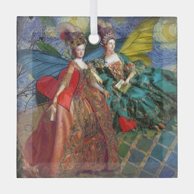 Classic Gothic Gemini Whimsical Butterfly Weibchen Ornament Aus Glas (Vorderseite)