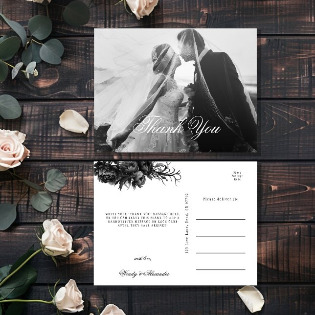 Classic Gothic White Wedding Foto Vielen Dank Postkarte (Von Creator hochgeladen)
