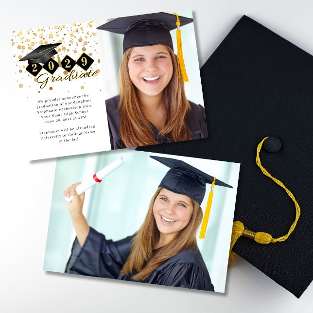 Classic Graduation Cap Black Gold Foto Ankündigung (Classic Graduation Cap Black Gold Photo Announcement)