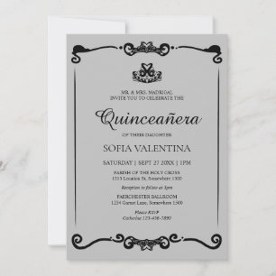 Classic Gray Black Tiara Quinceanera Einladung