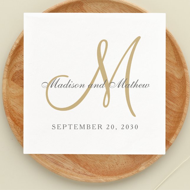 Classic Gray Gold Monogram Elegant Wedding Serviette (Von Creator hochgeladen)