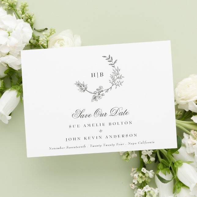 Classic Gray QR CODE Wreath Wedding Foto Save The Date (Von Creator hochgeladen)