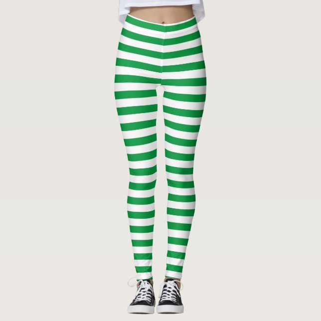Classic Green and White Striped  Leggings (Vorderseite)
