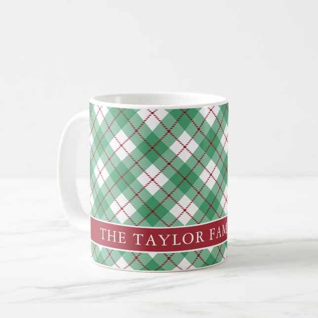 Classic Green Argyle Plaid Preppy Family Name Kaffeetasse (Vorderseite Links)