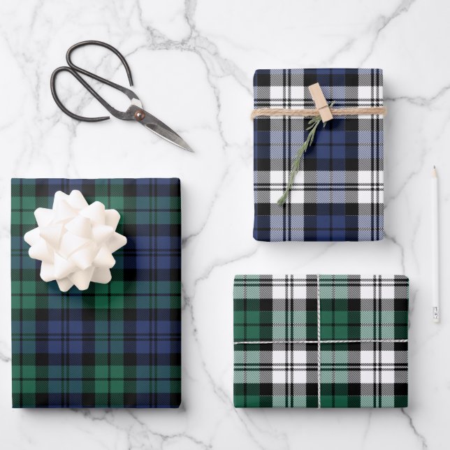 Classic Green Blue Black Watch Kariert Weihnachten Geschenkpapier Set (Vorderseite)