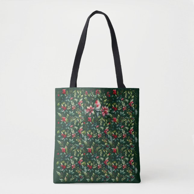 Classic Green Christmas Bird Botanical Red Holiday Tasche (Vorderseite)