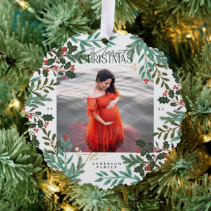 Classic Green Enchanting Botanisches Weihnachtsfes Ornament Karte