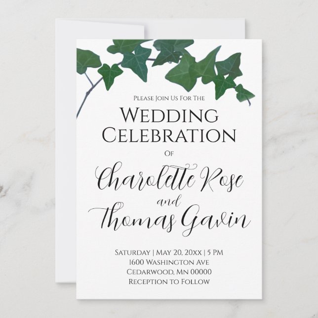 Classic Green English Ivy Wedding Einladung (Vorderseite)