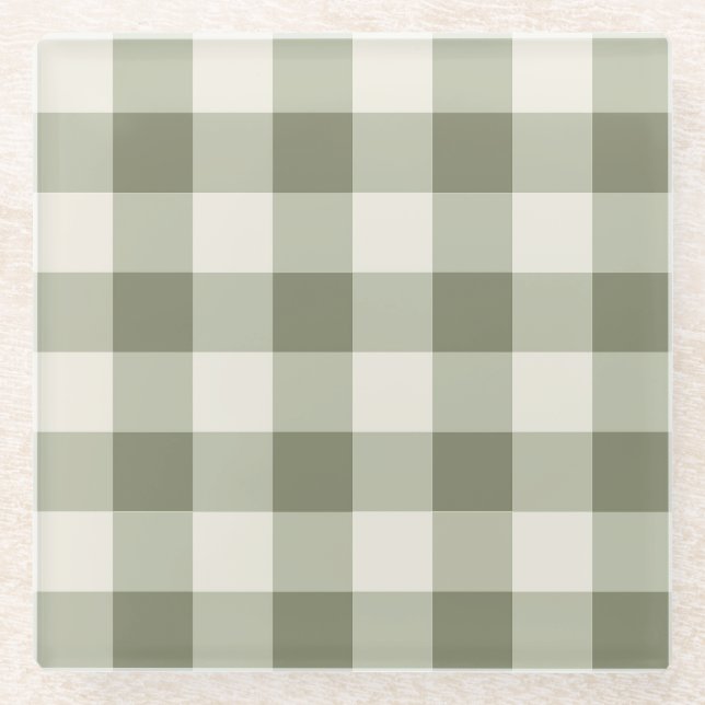 Classic Green Farmhouse Gingham Style Glasuntersetzer (Vorderseite)