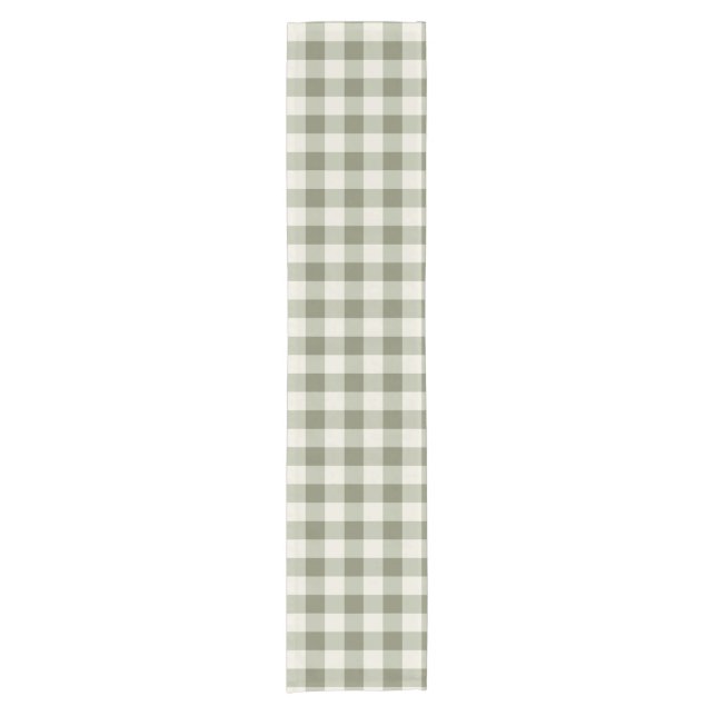 Classic Green Farmhouse Gingham Style Kurzer Tischläufer (Vorderseite)