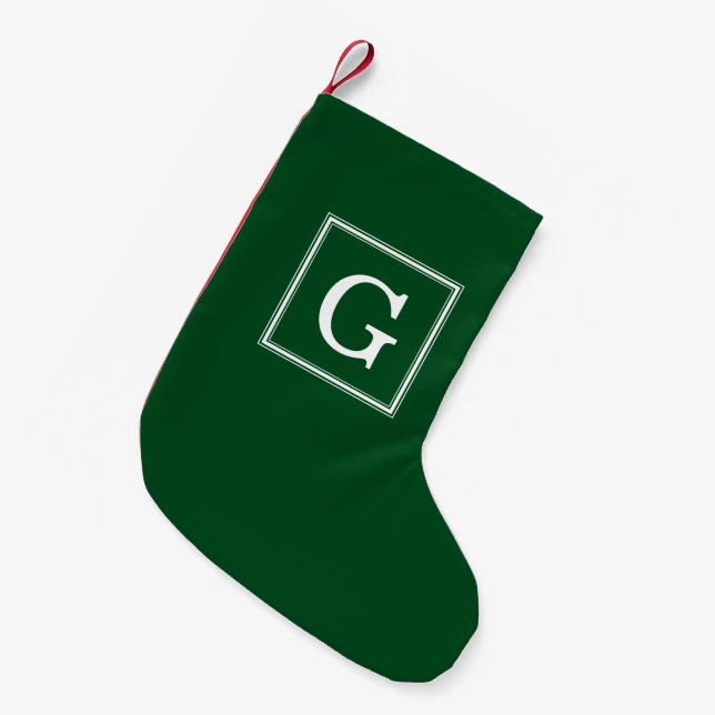 Classic Green Gerahmt Monogram Kleiner Weihnachtsstrumpf (Vorderansicht (hängend))