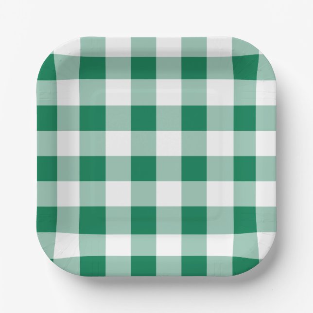 Classic Green Gingham Seamless Pattern Pappteller (Vorderseite)