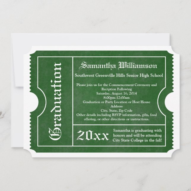 Classic Green Graduation Ticket Invitations (Devant)