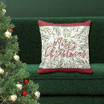 Classic Green Holly und Berries Frohe Weihnachten Kissen<br><div class="desc">Wasserfarben,  Heilige und Beeren mit grünen Streifen und roten Rändern am oberen und unteren Ende dieser Weihnachtskissen und MERRY CHRISTMAS sind Spaß für die Ferien. Hintergrundfarbe und Nachricht können geändert werden. PASSENDE Artikel in unserem Geschäft.</div>