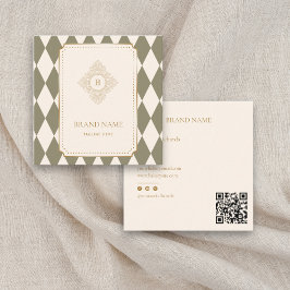 Classic Green & Ivory Argyle Monogram Gold Accent Quadratische Visitenkarte