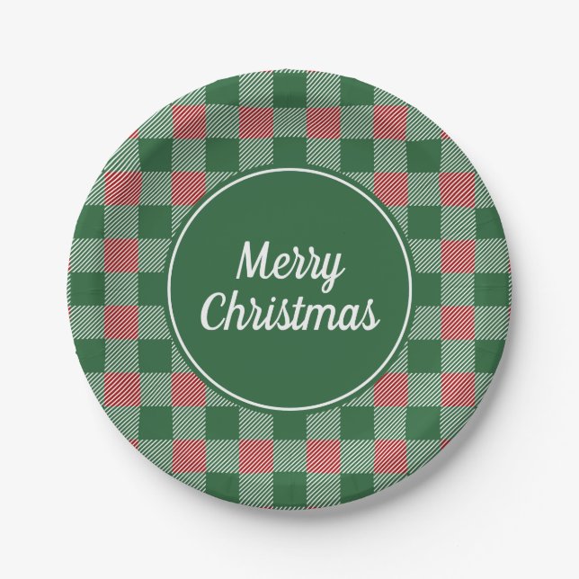 Classic Green Kariert Frohe Weihnachten Pappteller (Vorderseite)