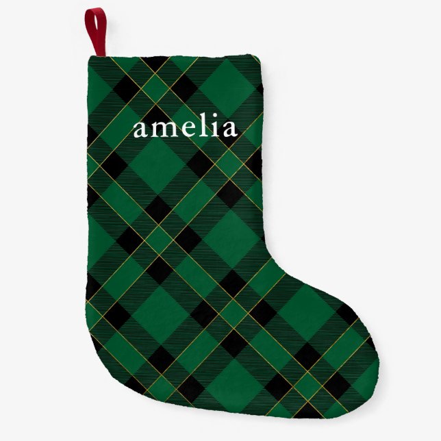 Classic Green Kariert mit Name Holiday Kleiner Weihnachtsstrumpf (Vorderseite)