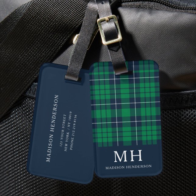 Classic Green Kariert Monogram Gepäckanhänger (Classic Green Plaid Monogram Luggage Tag)