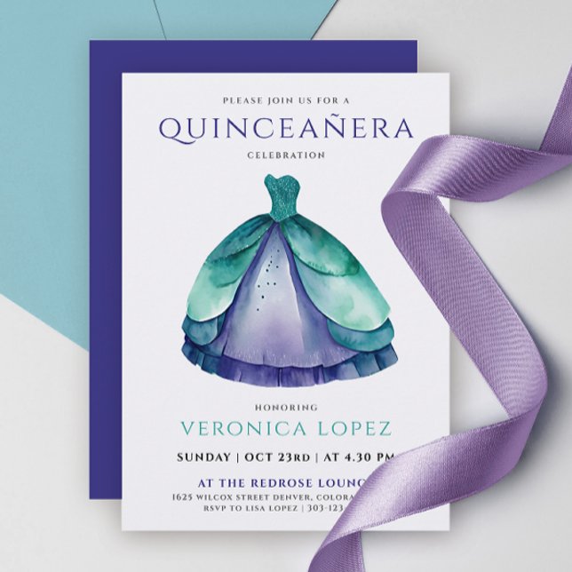 Classic Green Lila Quinceñera Princess Dress Einladung (Von Creator hochgeladen)