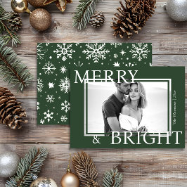 Classic Green Merry & Bright Bold Snowflake Photo Feiertagskarte