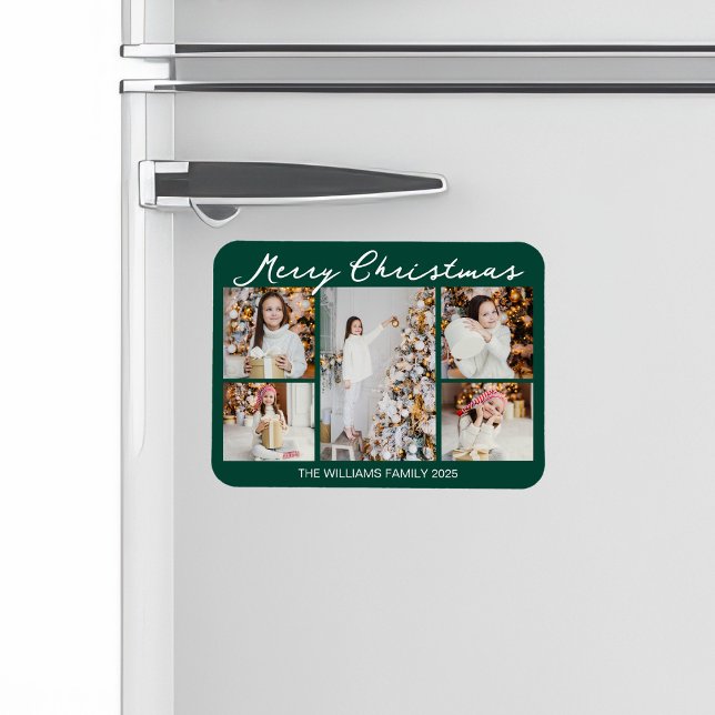 Classic Green Merry Christmas Photo Collage Magnet (Von Creator hochgeladen)