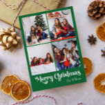 Classic Green Merry Christmas Vertical Four Foto Feiertagspostkarte<br><div class="desc">Feiern Sie die Saison mit dieser einzigartigen, klassisch grünen Merry Christmas, die 4-Foto-Urlaubskarte mit einer Touch von Vintagem Charme. Das minimalistische Design zeigt eine elegante grün-weiße Farbpalette, die den gemütlichen Geist des Winters widerspiegelt. Seine moderne und lustige Anziehungskraft, gepaart mit der traditionellen Formulierung, schafft ein perfektes Gleichgewicht zwischen Kühnheit und...</div>
