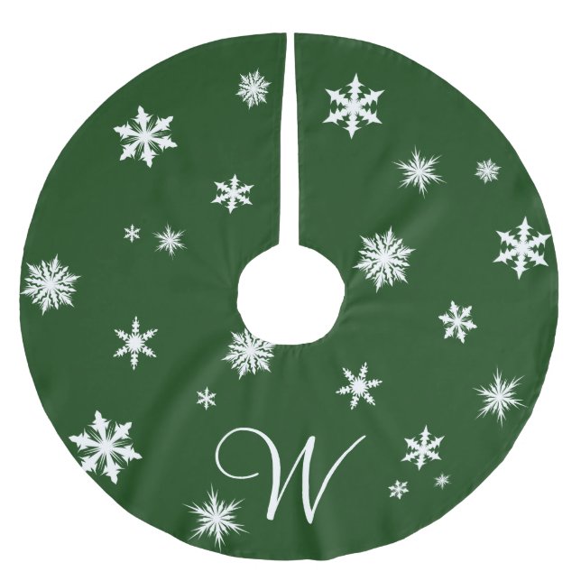 Classic Green Monogram Snowflake Tree Skirt Polyester Weihnachtsbaumdecke (Vorderseite)