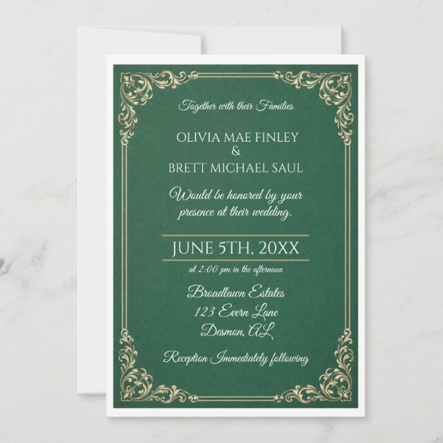 Classic Green! Simplistic Wedding invitation (Devant)