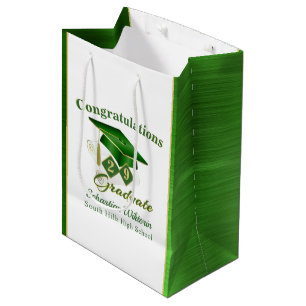 Classic Green und Gold Personalisiert Abschluss Mittlere Geschenktüte