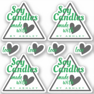 Classic Green und Gray Heart on White Soy Candles Aufkleber