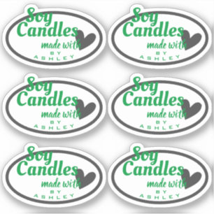 Classic Green und Gray Heart on White Soy Candles Aufkleber