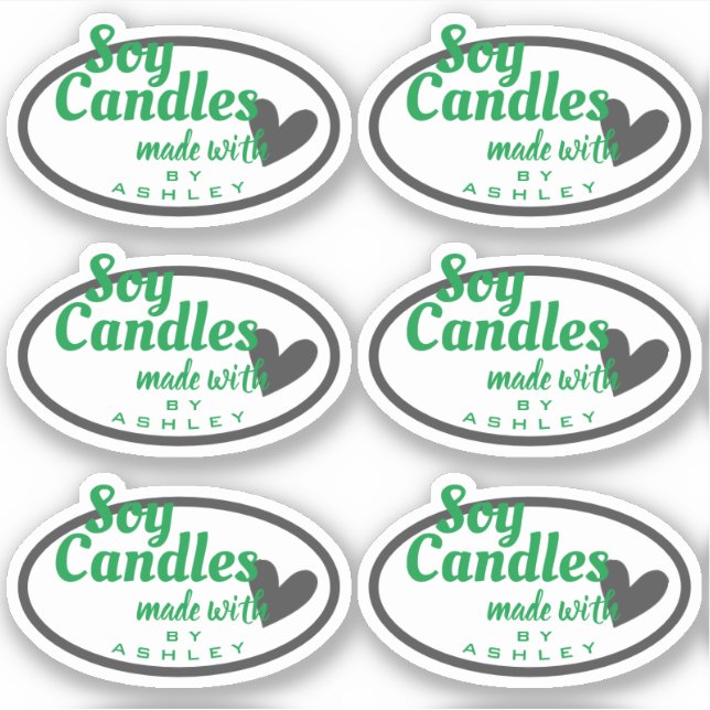 Classic Green und Gray Heart on White Soy Candles Aufkleber (Vorderseite)