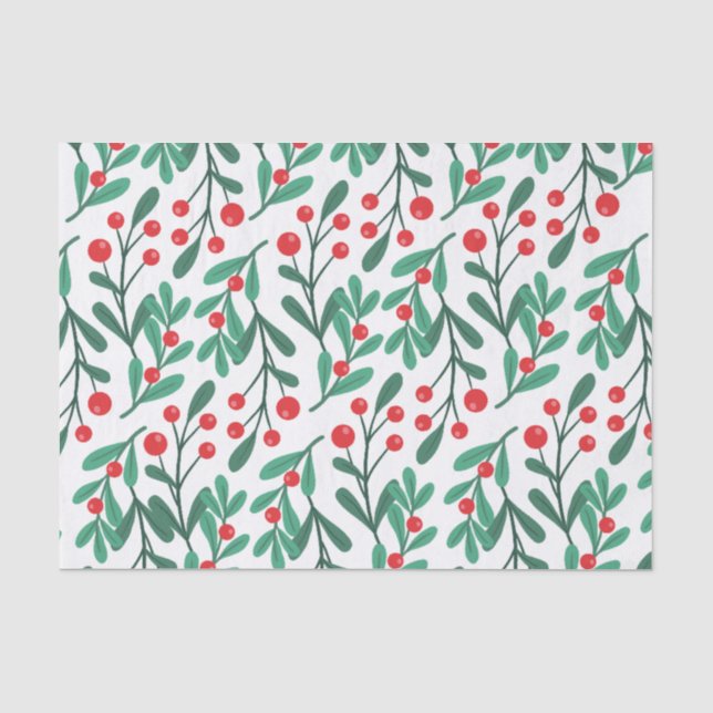 Classic Green und Red Christmas Floral Tissue Seidenpapier (Vorderseite)