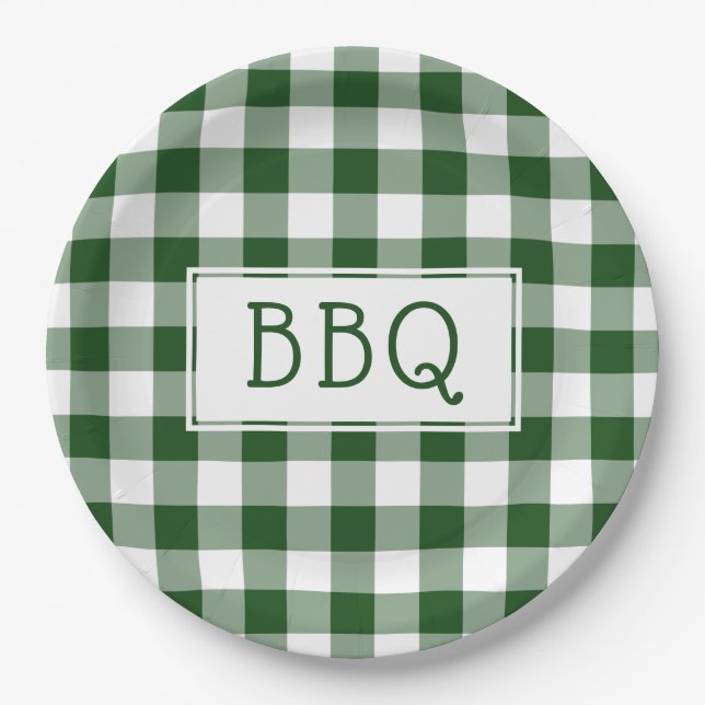 Classic Green und White Gingham Pattern GRILLEN Pa Pappteller (Vorderseite)