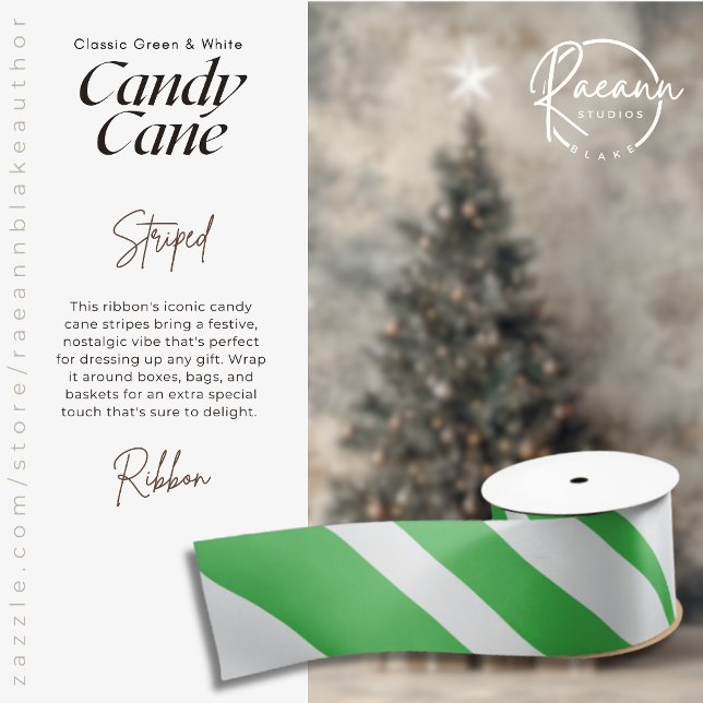 Classic Green & White Candy Cane Strippenband Satinband (Von Creator hochgeladen)