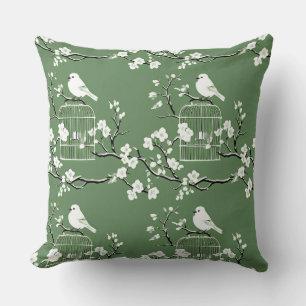 Classic Green & White Chinoiserie Birdcage Kissen