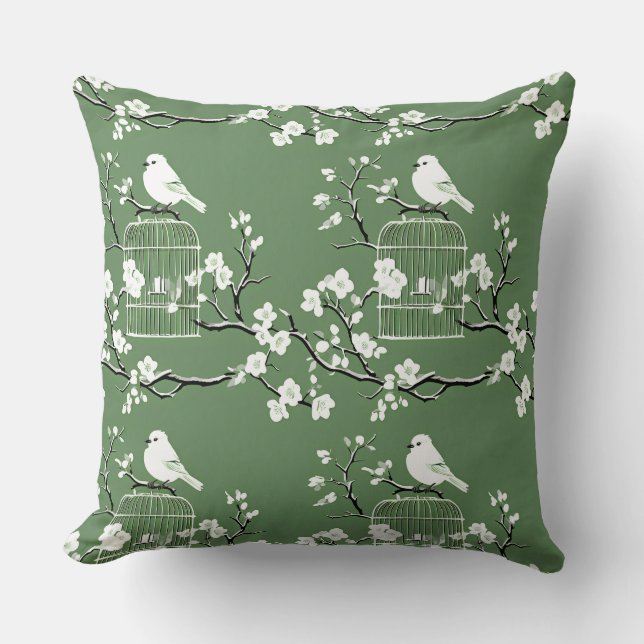 Classic Green & White Chinoiserie Birdcage Kissen (Vorderseite)