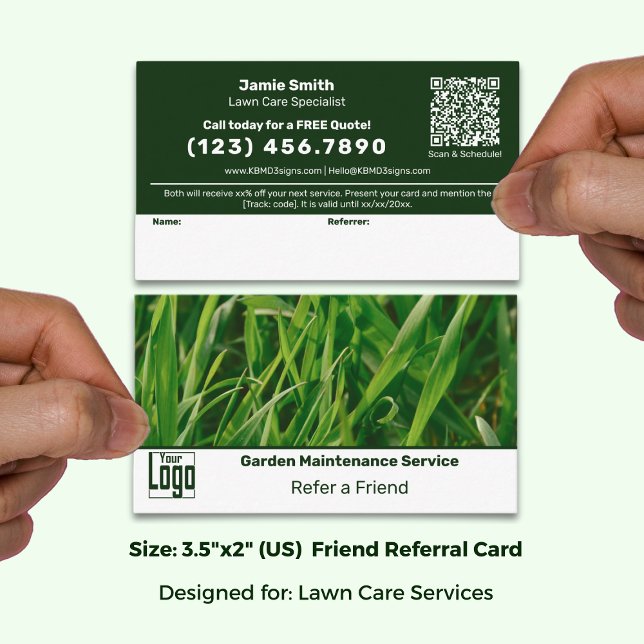 Classic Green & White Custom Image Lawn Service Empfehlungskarte (Classic Green & White Custom Image Lawn Service Referral Card; Size: 3.5 x 2 Inch (US))