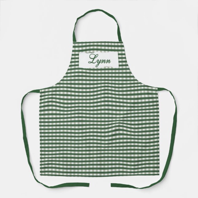 Classic Green & White Gingham | Personalized Name Schürze (Vorderseite)