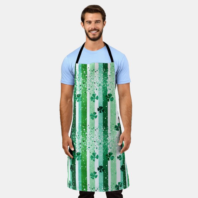 Classic Green White Vertical Stripes Shamrocks Schürze (Getragen)
