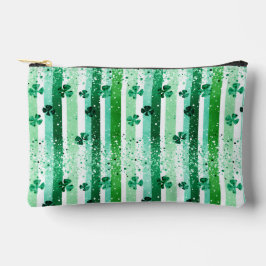 Classic Green White Vertical Stripes Shamrocks Zubehörtasche