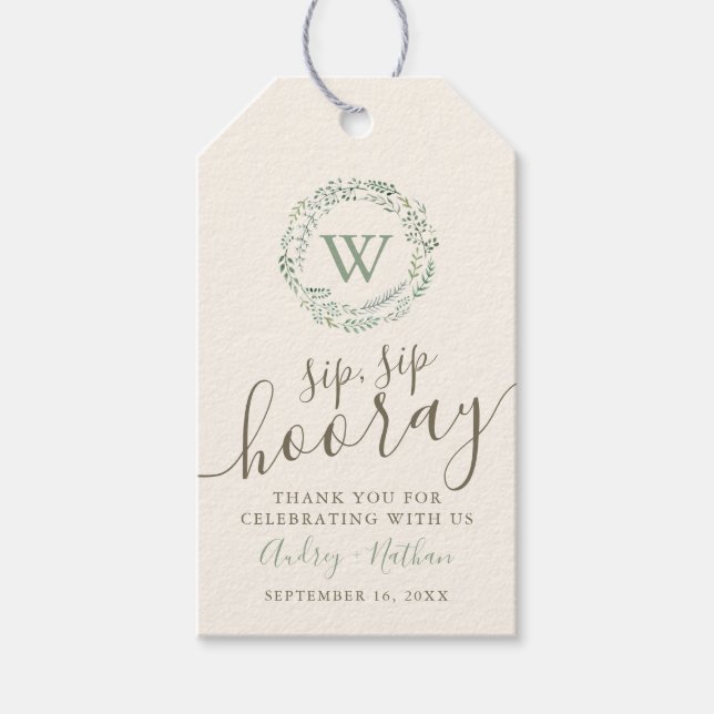 Classic Green Wreath Sip Hooray Gefallen Geschenkanhänger (Vorderseite)