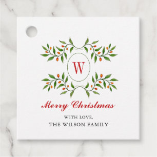 Classic Greenery & Citrus Monogram Christmas Geschenkanhänger