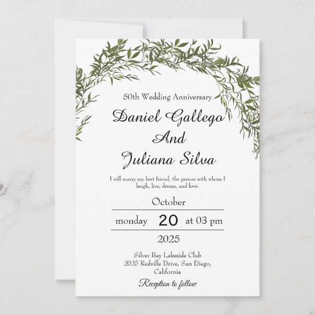 Classic Greenery Wedding Anniversary Invitations Einladung (Vorderseite)