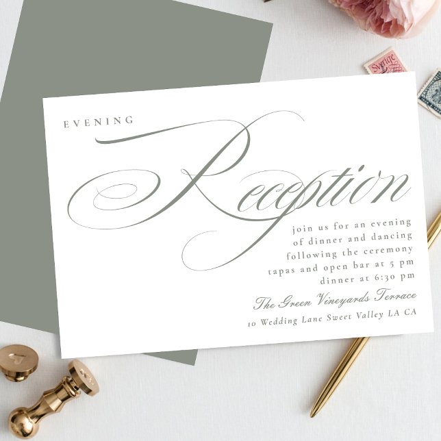 Classic Grey Green Calligraphy Wedding Reception Einladung (Von Creator hochgeladen)