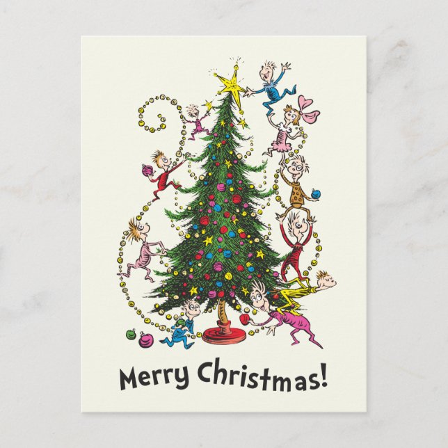 Classic Grinch | Weihnachtsbaum Feiertagspostkarte (Vorderseite)