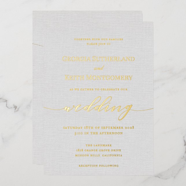Classic Gris Lin Mariage Gold Foil Invitation (Recto/Verso)