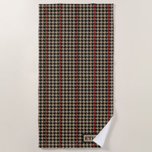Classic Hahnentrittmuster Black, Tan & Red Beach H Strandtuch